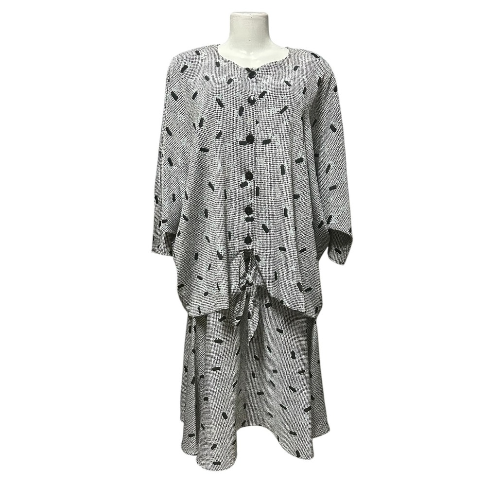 Vintage Lorac Original Two-Piece Set Top and Skirt Abstract Print Button
